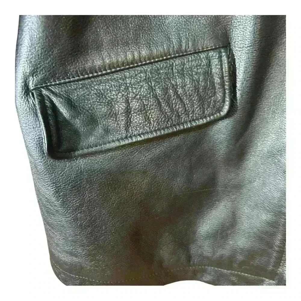 J. Crew Vintage 90s Black Pebbled Leather Men’s Full Zip Lined Bomber Jacket XL